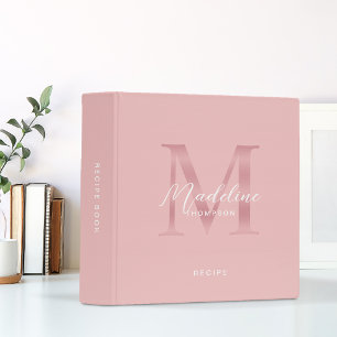 Minimalist Script Blush Rose Gold Monogram Recipe Binder
