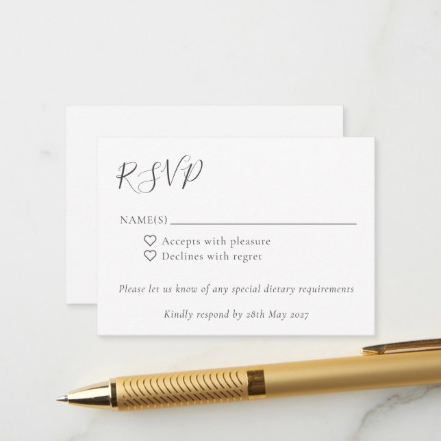 Minimalist Script Boho Black White Wedding RSVP Enclosure Card (Front/Back In Situ)