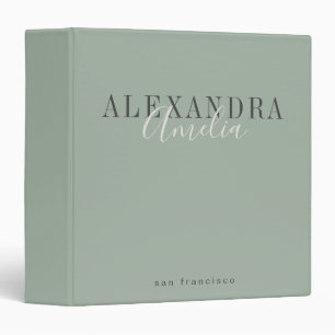 Minimalist Script Boho Sage Green Custom Business Binder