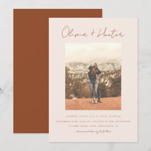 Minimalist Script Boho Terracotta Photo Wedding  Invitation