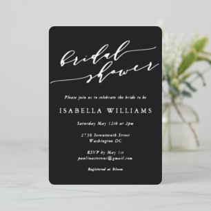 Minimalist Script Bridal Shower Black Silver