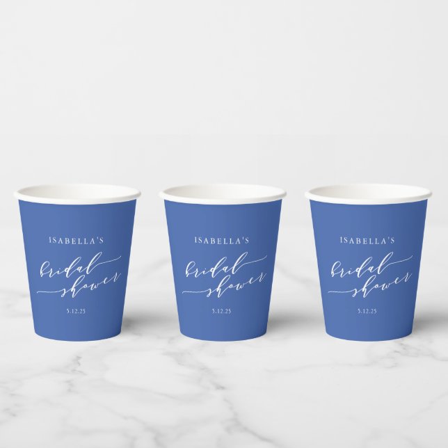 Minimalist Script Bridal Shower French Blue Paper Cups (Multi)