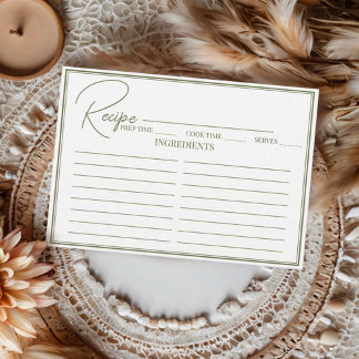 Minimalist Script Bridal Shower Recipe Card. Enclosure Card