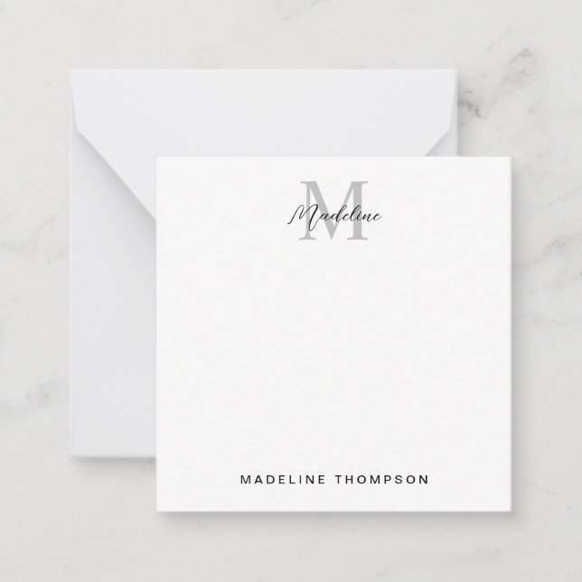 Minimalist Script Calligraphy Black Grey Monogram Card (Front)