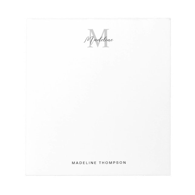 Minimalist Script Calligraphy Black Grey Monogram Notepad (Front)