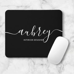 Minimalist Script Calligraphy Black Mouse Pad