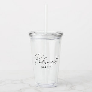 Minimalist Script Calligraphy Bridesmaid Gift Acrylic Tumbler