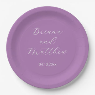 Minimalist Script Calligraphy Lavender Wedding Paper Plate