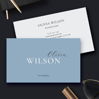Minimalist Script Calligraphy Modern Dusty Blue Business Card