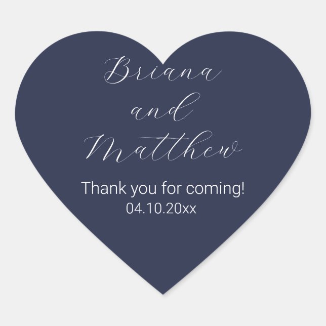 Minimalist Script Calligraphy Navy Blue Favours Heart Sticker (Front)