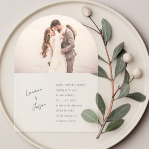 Minimalist Script Calligraphy Photo Boho Wedding Acrylic Invitations