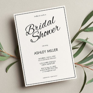 Minimalist Script Charcoal Black Bridal Shower Invitation
