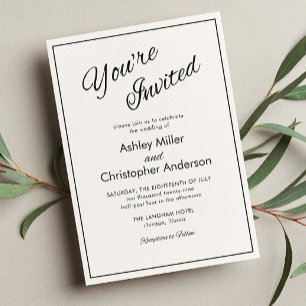 Minimalist Script Charcoal Black Wedding Invitation