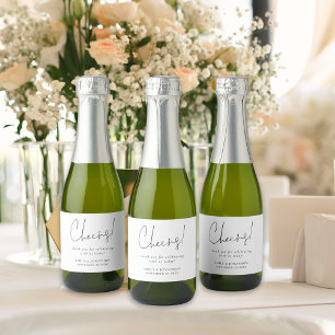 Minimalist Script Cheers Name Wedding favor Sparkling Wine Label