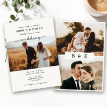 Minimalist Script Classic Beige Photo Wedding