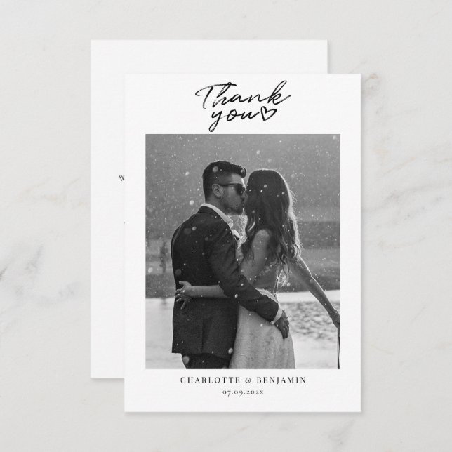 Minimalist Script Couples Wedding Photo Thank You Card (Front/Back)