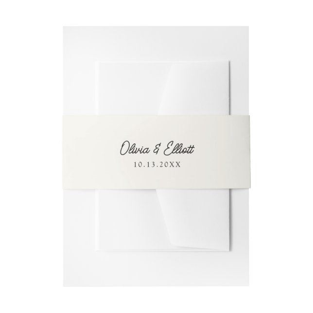 Minimalist Script Cream Off White Wedding Suite Invitation Belly Band (Front Example)