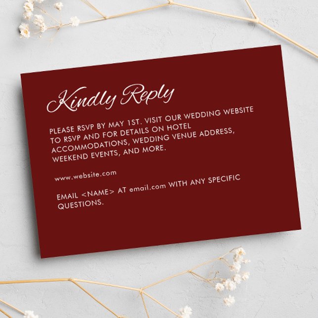 Minimalist Script Crimson Red Wedding RSVP Card (Creator Uploaded)