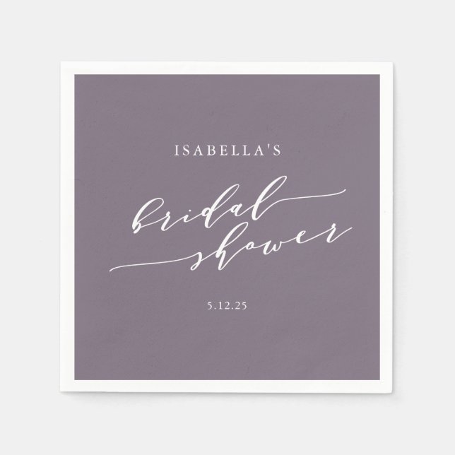 Minimalist Script Custom Bridal Shower Plum Purple Napkin (Front)