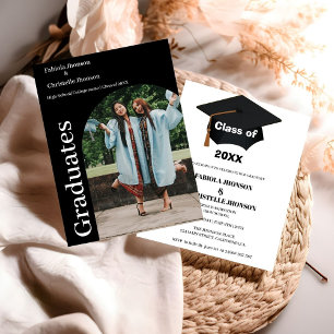 Minimalist script double graduation announcement