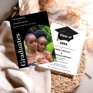 Minimalist script double graduation announcement