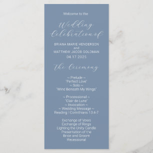 Minimalist Script Dusty Blue Wedding Program