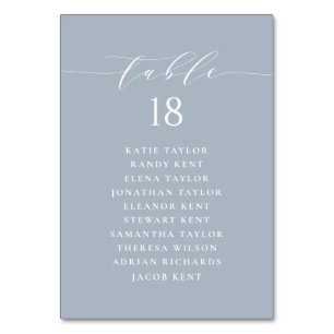 Minimalist Script Dusty Blue Wedding Seating Plan Table Number
