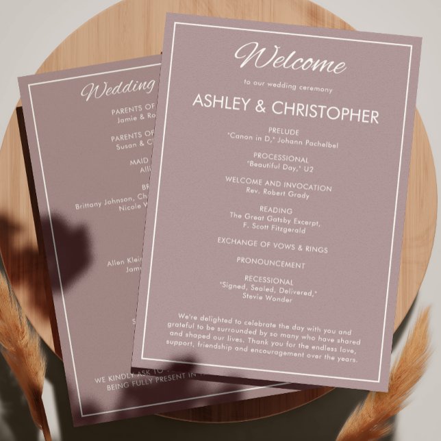 Minimalist Script Dusty Rose Wedding Program (Creator Uploaded)