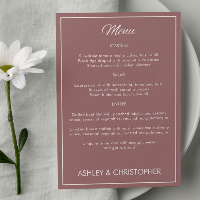 Minimalist Script Dusty Rose Wedding Reception Menu (Creator Uploaded)