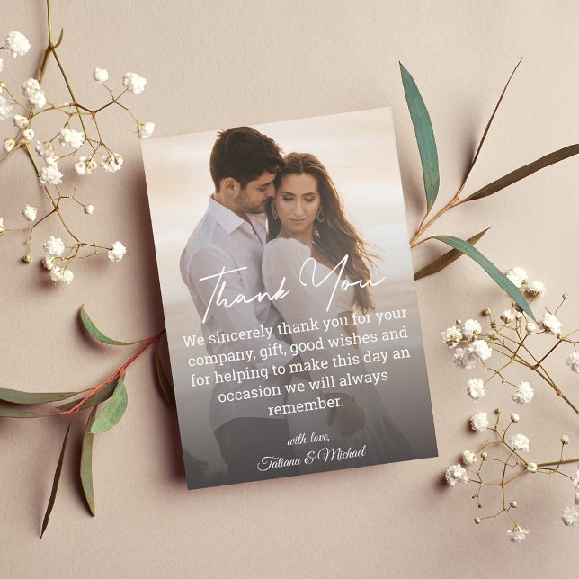 Minimalist Script Faded Photo Wedding Thank You Card (Creator Uploaded)