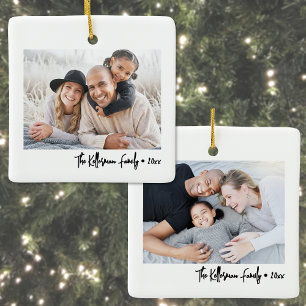Minimalist Script Family Photo Ceramic Ornament