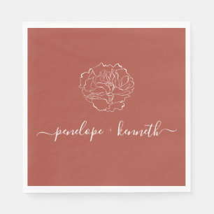 Minimalist Script Flower Boho Terracotta Wedding  Napkin