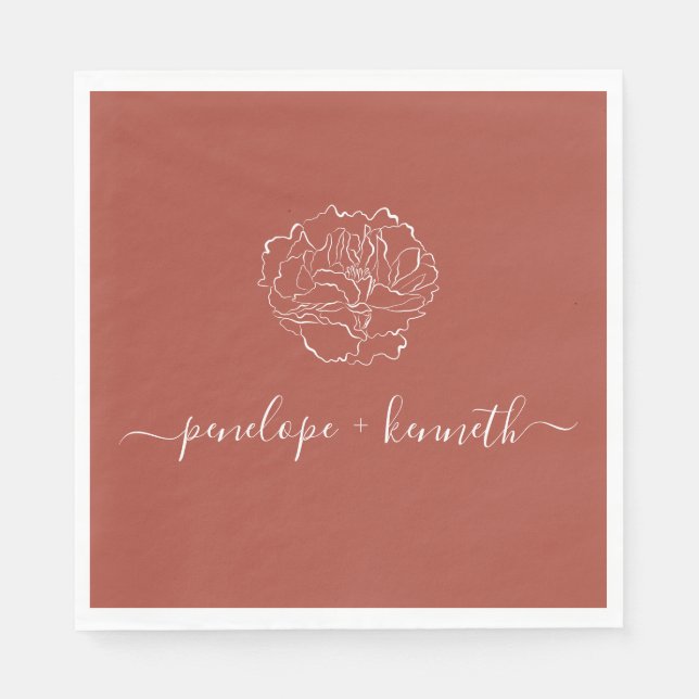 Minimalist Script Flower Boho Terracotta Wedding  Napkin (Front)
