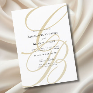 Minimalist Script Font Monogram Elegant Wedding Invitation