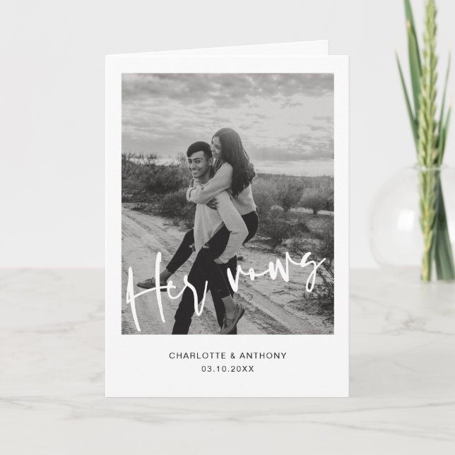 Minimalist Script Font Photo Her Vow Card (Front)