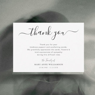 Minimalist Script Funeral Thank You note Card
