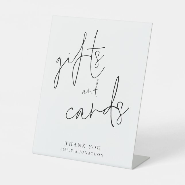 Minimalist Script Gifts Cards Wedding Any Colour Pedestal Sign (Front)