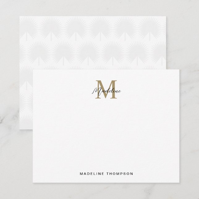 Minimalist Script Gold Anahaw Leaves Monogram Card (Front/Back)