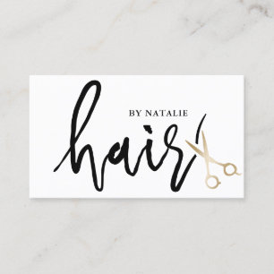 Minimalist Script Gold Scissor Hair Stylist Salon Business Card