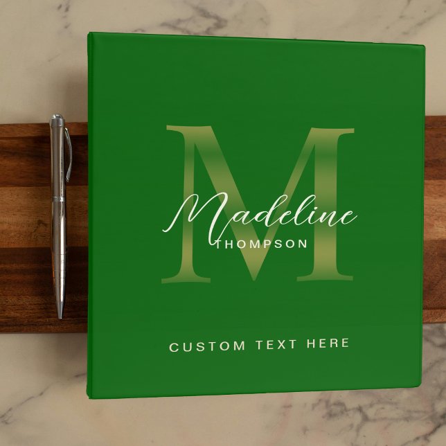 Minimalist Script Green Metallic Gold Monogram Binder (Creator Uploaded)