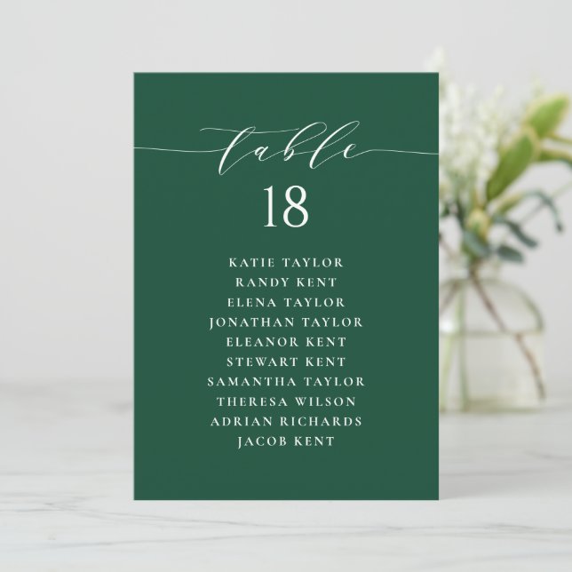 Minimalist Script Green Seating Plan Table Number (Standing Front)