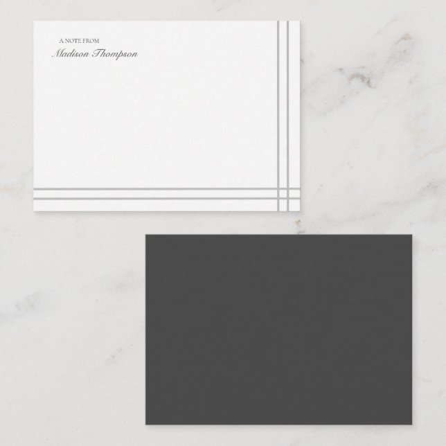 Minimalist Script Grey White 2 Side Double Border  Card (Front/Back)
