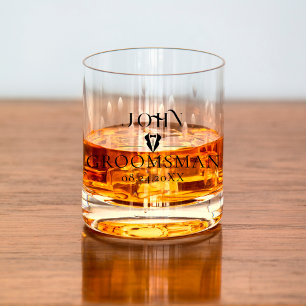 Minimalist Script Groomsman Monogram Bridal Party Whiskey Glass