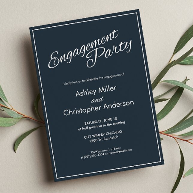 Minimalist Script Gunmetal Blue Engagement Party Invitation (Creator Uploaded)