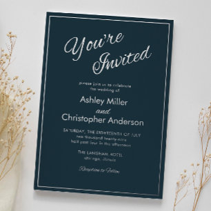 Minimalist Script Gunmetal Blue Wedding
