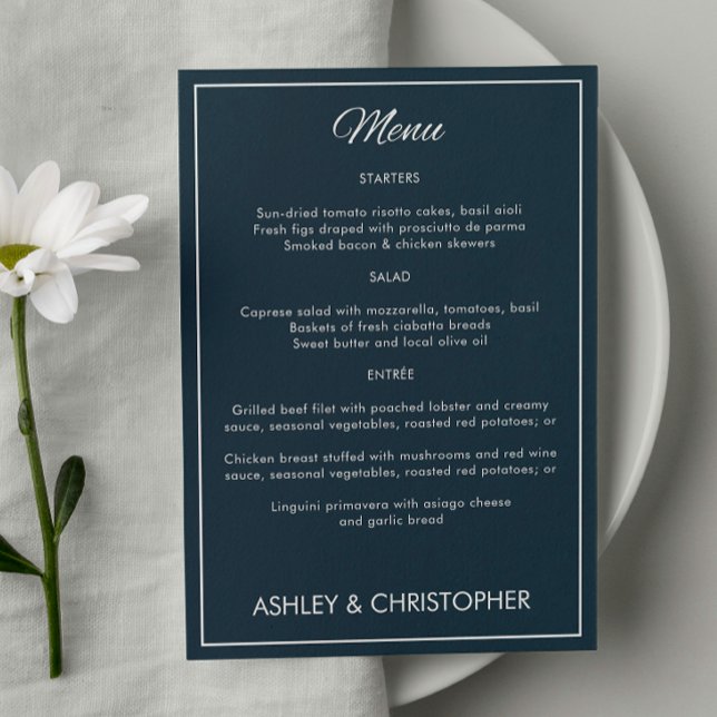 Minimalist Script Gunmetal Blue Wedding Reception Menu (Creator Uploaded)