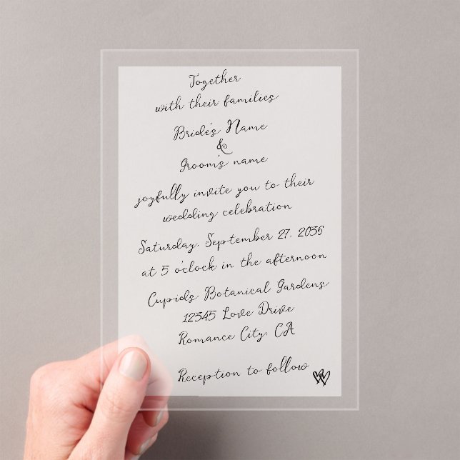 Minimalist Script Hand Written Typography Wedding Acrylic Invitations (Insitu (Handheld))