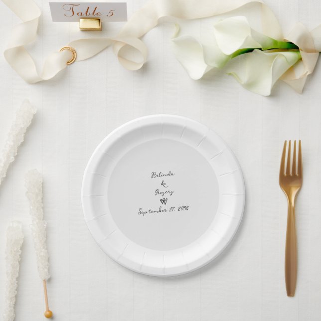 Minimalist Script Hand Written Typography Wedding Paper Plate (Wedding)