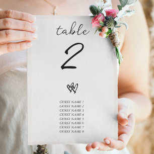 Minimalist Script Hand Written Typography Wedding Table Number