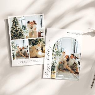 Minimalist Script Happy Holidays Photo Arch Holiday Card